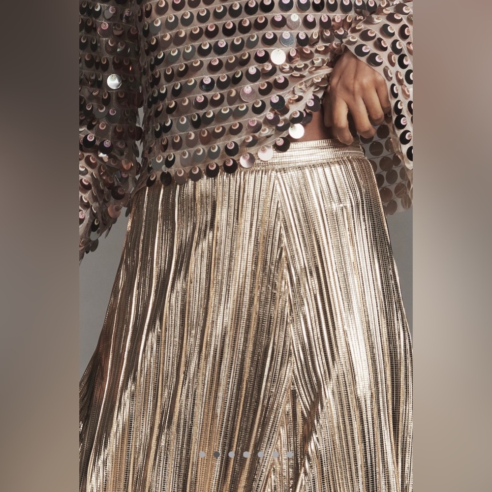 ❤️🔥Firm Price❤️🔥By Anthropologie Metallic pleated midi skirt - Picture 9 of 13